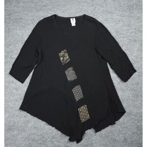 Yasuko Kimono Blouse Women's Small / Medium Black Made in USA Poly Silk